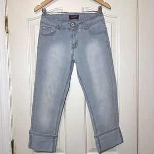 Angels Jeans Vintage Y2K Light Wash Denim Capris Double Button Cuffed Size 8
